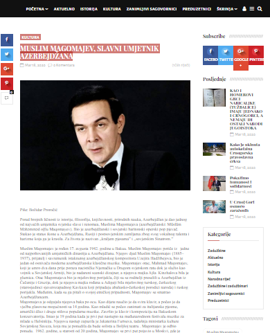 Muslim Magomajev, slavni umjetnik Azerbejdžana 